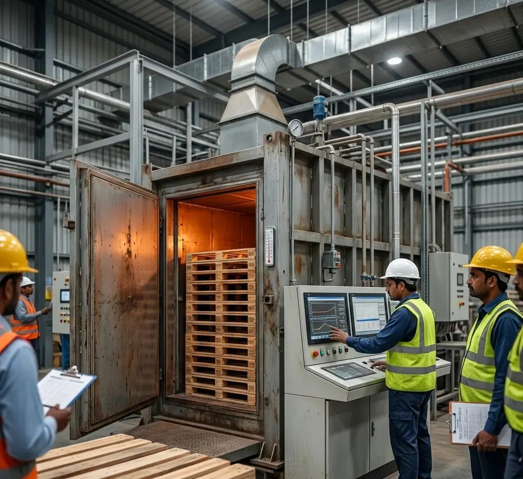 Heat treatment chamber for ISPM-15 wood processing